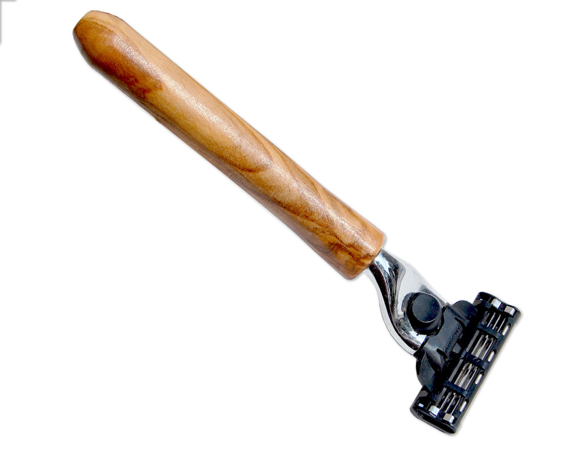 3420-v-004_nassrasierer-mit-griff-aus-olivenholz_3 Nassrasierer "Watzmann glatt" mit Klinge